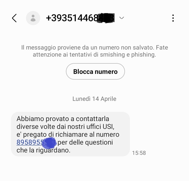 Sms truffa uffici USI